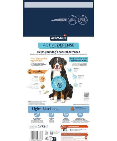 Advance Maxi Adult Light - Croquettes for Large Breed Adult Dogs with Chicken - 12kg - Buy Online on GoSupps.com