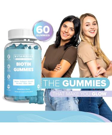 Vitammies Biotin Gummies 5000mcg for Hair Skin and Nails - 60 Gummies | Multivitamin for Women with Biotin, Keratin & Fish Collagen | Non Vegan, Anti-Aging, Gluten-Free, Plant-Based - Buy Online on GoSupps.com