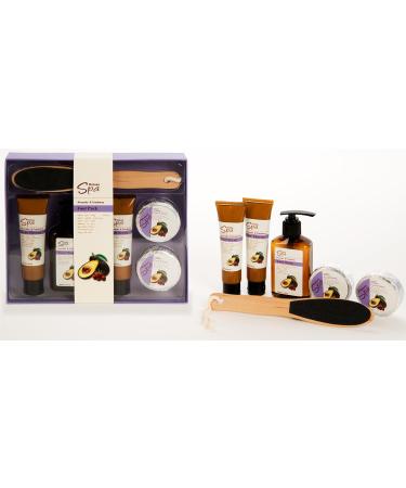 Foot care set 6 pieces with callus file foot lotion foot peeling and foot wash gel Avocado & Cranberry (purple)