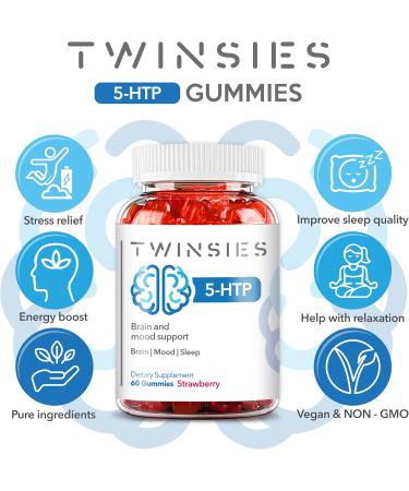 5-HTP Gummies 200mg with L-Tryptophan - Mood Stabilizer & Sleep Support Supplement - 60 Strawberry Gummies - Buy Online on GoSupps.com