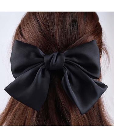 Inateannal Vintage Bow Hair Barrette Big Bow Hair Clips Headwear Silk Hair Tail Clip Black Bow Barrette Hair Bowknot Headdress for Women and Girls
