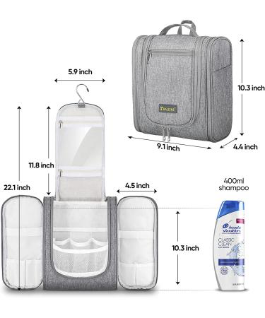 Baleine Water-Resistant Toiletry Bag for Women and Men - Large Gray Makeup Organizer with Hanging Hook - Buy Online on GoSupps.com