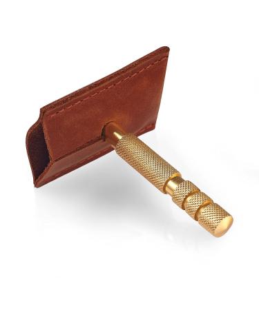 Genuine Cowhide Leather Safety Razor Head Cover | Travel-Friendly Double Edge Razor Case (Cognac - Buy Online on GoSupps.com