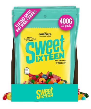 Sweet Sixteen Original Candy Classic Mix of Sweet and Sour-Coated Gummies 6 packs x 400g Peanut & Nut-Free Candies Soft Chewy and Always Fresh 400 g (Pack of 6)
