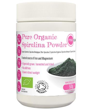 PINK SUN Organic Spirulina Powder 500g (1kg or 2kg) Gluten Free Non GMO Suitable for Vegetarians and Vegans Certified Organic by The Soil Association - Buy Online on GoSupps.com