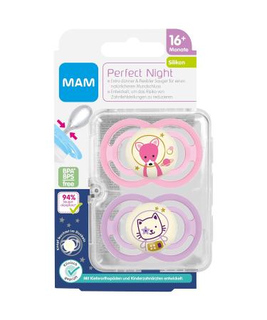 MAM Perfect Night Silicone Pacifier 16+ for Girls - Set of 2 with Sterilized Transport Boxes | International Shipping Available - Buy Online on GoSupps.com