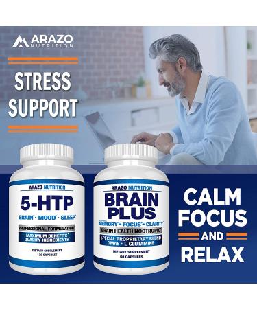 5-HTP 200mg with Calcium for Mood & Sleep | 120 Capsules | High Purity - Arazo Nutrition - Buy Online on GoSupps.com