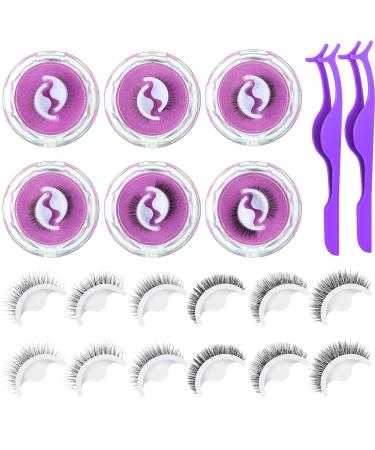 Reusable Self Adhesive Eyelashes No Glue or Eyeliner Needed Easy to Put on  Stable Non Slip Waterproof False Lashes with 2 Eyelash Tweezers Thoughtful Gift for Women Makeup  6 Pairs (Cool Style)