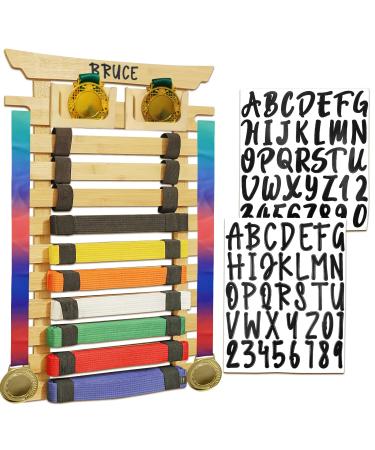 IHEL Karate Belt Display Rack 10 Belt - Taekwondo Belt Display Personalize with Stickers and Medal Display Case for BJJ Jiu Jitsu TKD Martial