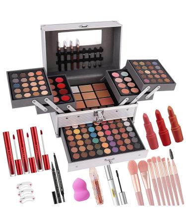UNIFULL 132 Color All- In- One Makeup For Women Full Kit,Professional Makeup Kit,Makeup Gift Set for Women &Girls,Include eyeshadow/lipstick/concealer/Lip Gloss/Eyeliner/Mascara/Makeup Brushes(006N2-Silver) Set 1