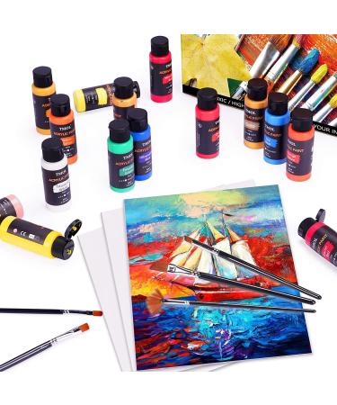 Acrylic Paint Set - 24 Colors (2 oz/Bottle) with 12 Art Brushes | Art Supplies for Painting on Canvas, Wood, Ceramic & Fabric | Rich Pigments for Beginners, Students & Artists - Buy Online on GoSupps.com