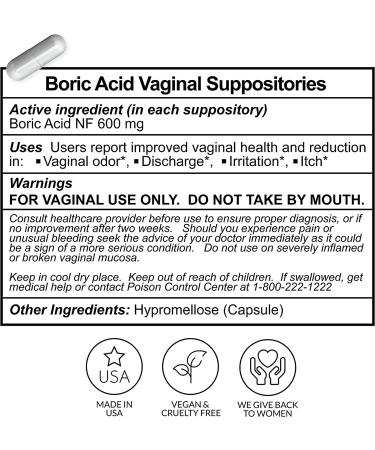 Flower Power Vegan Boric Acid Suppositories - 30 Capsules - 600mg - Vaginal Odor & pH Balance - Made in USA - Buy Online on GoSupps.com