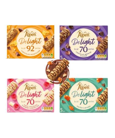 Alpen Light Delight Bundle - Chocolate Brownie White Raspberry and Shortcake Salted Caramel Honeycomb. 20 Bars 480g. - Low-calorie brunch for a guilt-free treat