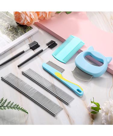 Cat Grooming Combs Set - Stainless Steel Double Sided Pet Comb for Tear Stain Removal and Massage | 7 Pieces Pet Supplies for Cats and Puppies - Buy Online on GoSupps.com