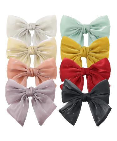 8 Pack Pleated Shiny Fabric Knotted Large Bowknot Big Hair Bow Hair Clips Metal Alligator Barrettes Hairpins Handmade Hair Accessories for Women - Buy Online on GoSupps.com