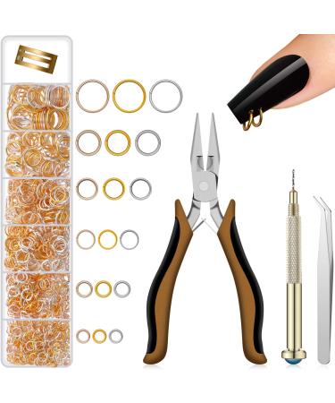 1014 Pieces Nail Dangle Charm Piercing Tool Hand Drill  Nail Charms 6 Sizes Jump Rings Connectors with Jump Ring Open Close Tool  Pliers and Tweezers for Jewelry Making Supplies Gold  Silver and Rose Gold