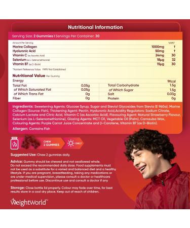 Marine Collagen Gummies with Hyaluronic Acid, Biotin, Selenium & Vitamin C - 60 Gummies for Women & Men - Buy Online on GoSupps.com