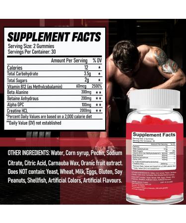 Buy Sugar-Free Vegan Creatine Monohydrate Gummies for Men & Women - Strawberry Flavor for Enhanced Strength & Muscle Growth - Buy Online on GoSupps.com