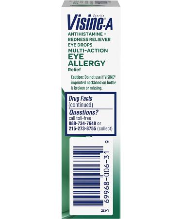 Visine-A Antihistamine Red Eyes Multi-Action Allergy Relief Eye Drops 0.5 fl. oz (Pack of 2) - Buy Online on GoSupps.com