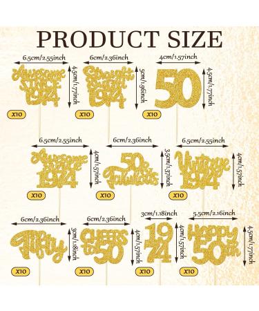 FoldTier 100 Pcs Happy 50th Birthday Cupcake Toppers Glitter Fifty 1974 Cupcake Picks Cheers to 50 Years Fabulous Cake Decorations for 50th Birthday Wedding Anniversary Party Supplies(Gold) - Buy Online on GoSupps.com
