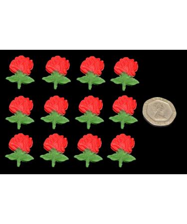 12 x Edible 3D Mini Roses with green stems 20 colours toppers decorations cake (Red) - Buy Online on GoSupps.com