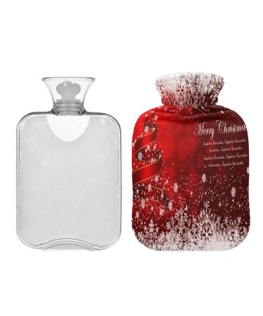 KCLDECI hot bottle with cover Christmas tree stars snowflakes red 2 l hot water bottle hot water bag for foot warmer pain relief hot and cold therapy