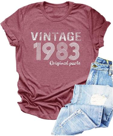 Vintage 1983 T Shirt for Women 40th Birthday Shirts Women Gift Idea Shirts Birthday Party Retro Tee Tops Pink1 Small