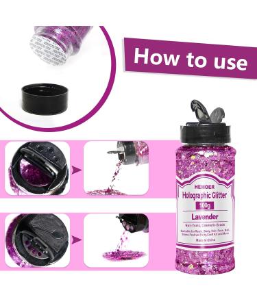 Hemoer Holographic Chunky Glitter 100g - Lavender Craft Glitter for Resin Face Nail Art Body Handicrafts & Slime - Perfect for Festivals & Parties - Buy Online on GoSupps.com