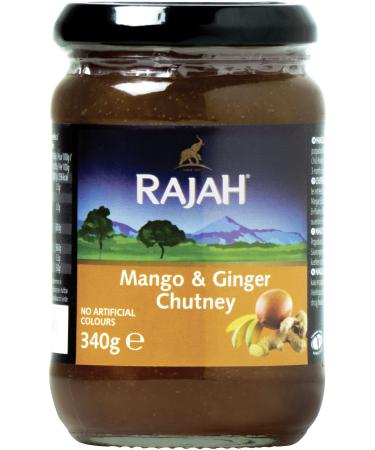 Rajah Mango & Ginger Chutney - spicy spicy - ideal for seasoning meat fish cheese or as a dip - 2 x 340 g mango plus ginger chutney