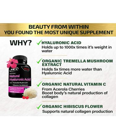 Pure Tremella Mushroom Hyaluronic Acid Supplement with Vitamin C & Hibiscus - 5X Stronger Hydration Pills for Anti-Aging & Wrinkle Reduction - Buy Online on GoSupps.com