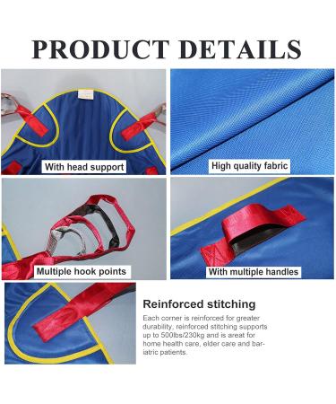 Patient Lift Sling with Positioning Strap Shower Aids Lifting Cushion Full Body Divided Leg Padded Straps for Lumbar Back Headrest Support 507lb Weight Capacity(Blue) - Buy Online on GoSupps.com
