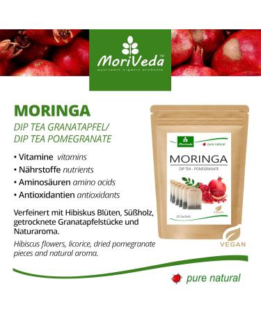 MORIVEDA Moringa Dip Tea | 100% Natural & Vegan | 20 Bags Moringa & Pomegranate Blend | Apple Cinnamon Ginger & Mint Options - Buy Online on GoSupps.com