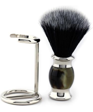 Premium Synthetic Hair Shaving Brush with Horn Handle & Steel Holder - Black | Best International Shipping - Buy Online on GoSupps.com