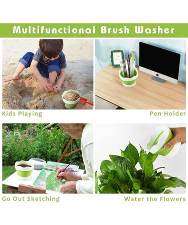 Fivtyily Portable Collapsible Paint Brush Washer with Holder - Green | Perfect for Watercolor, Acrylic, Oil Painting - Buy Online on GoSupps.com