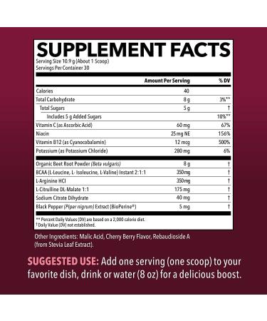 Organic Beet Root Powder with L-Arginine for Workout Recovery & Athletic Endurance | Nitric Oxide Boost Supplement - Buy Online on GoSupps.com