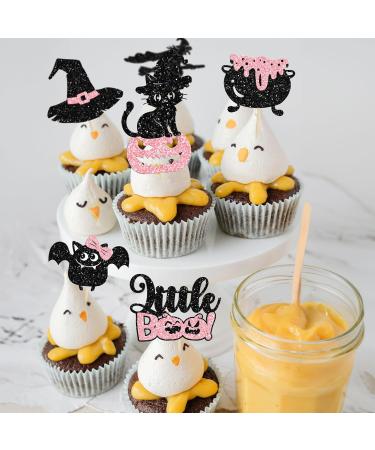 Gyufise 24Pcs Halloween Cupcake Toppers Glitter Pink Ghost Little Boo Bat Witch Cat Pumpkin Cupcake for Halloween Theme Baby Shower Birthday Party Cake Decorations Supplies Pattern 23 - Buy Online on GoSupps.com