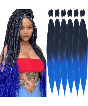 Xusuperb Lang Pre Stretched Braiding Hair Ombre Blue 30 inch Easy Braids Extensions Black Blue Kanecalon Kunsthaar 6 Packs Soft Knotless Yaki braids Hair extensions (T1B/blue#) 76 cm (6 Series Pack) T1B/Blue##