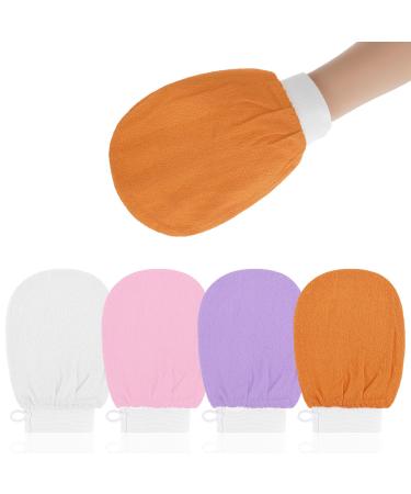 Wllhyf 4 pieces peeling glove body face peeling sponge exfoliating gloves hammam glove for body scrub ingrown hair women (white pink purple orange)