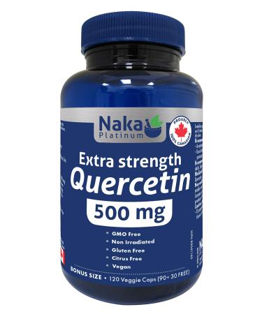 Naka Platinum Extra Strength QUERCETIN 500 mg BONUS SIZE - 120 Veggie Caps (90+30 FREE) 120 count (Pack of 1)