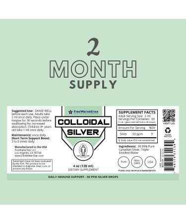 Colloidal Silver 4oz: 60 Servings (2 Month Supply), 50ppm, 99.99% Pure Silver, Immune Support Dropper - Buy Online on GoSupps.com