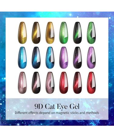 Kredioo Cat Eye Gel Nail Polish Set 6 Colors Gold Red Blue Green Magic 9D Magnetic Gel Polish Kit for Nail Art Soak Off LED UV 18 Effects Gel Salon Home DIY Manicure with Magnet Stick - Buy Online on GoSupps.com