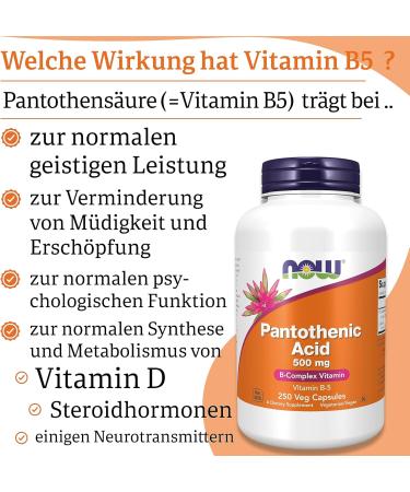 Now Foods Pantothenic Acid 500 mg - High Dose Vitamin B5 250 Vegan Capsules Gluten-Free & Soy-Free Laboratory Tested - International Shipping Available - Buy Online on GoSupps.com
