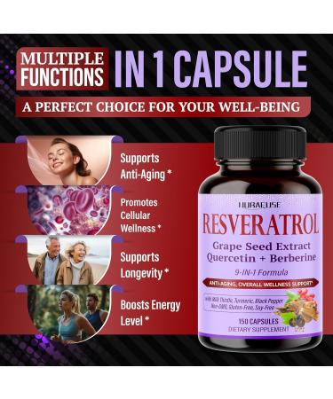 RESVERATROL 9-in-1 Formula - with Milk Thistle Turmeric Black Pepper Non-GMO Gluten-Free Soy-Free 150 count (pack of 1) - Buy Online on GoSupps.com