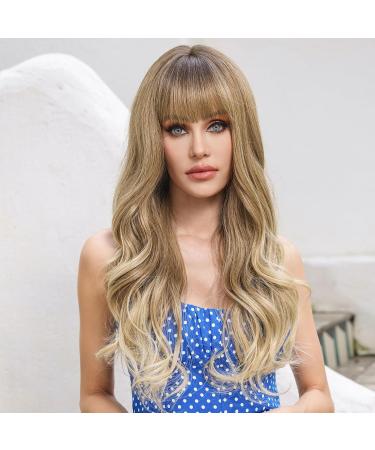 HAIRCUBE Ombre Blonde Synthetic Wig for Women - Layered Long Wavy Heat Resistant Hair Wig with Bangs - Buy Online on GoSupps.com