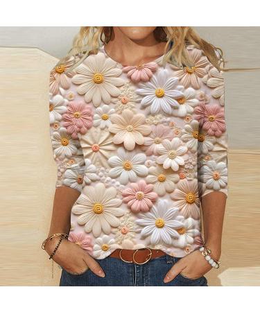 oelaio 3/4 Sleeve Tunic Tops for Women Vintage Sequin Print T-Shirt Floral Plus Size Graphic Tees Womens Fashion 2024 Top Pink#12 X-Large - Buy Online on GoSupps.com