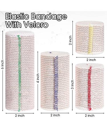 Elastic Bandage Wrap Set - 24 Pcs 2/3/4/6 Inch Compression Bandages with Self Closure, Clips - Stretch up to 15ft - Washable, Reusable for Sports, Medical Injury Recovery - Buy Online on GoSupps.com