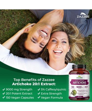 Zazzee Extra Strength Artichoke 20:1 Extract 9000 mg Strength 5% Caffeoylquinic Acid 150 Vegan Capsules 5 Month Supply Concentrated and Standardized 20X Extract Non-GMO and All-Natural - Buy Online on GoSupps.com