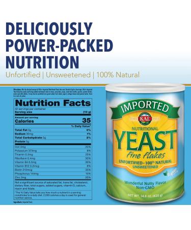 KAL Nutritional Yeast Flakes 14.8 oz - Vegan Protein & Rich in B Vitamins - Buy Online on GoSupps.com