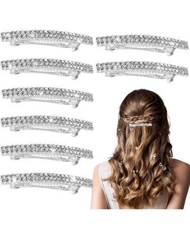 8 Pieces Rhinestone Hair Barrettes Bling Silver Hair Clips Metal Spring Hair Grip Clips Two Row Rhinestone Hair Clips Rhinestone Hair Accessories Crystal Ponytail Holder Side Clips for Women Girls