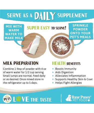 Raw Paws Frozen Raw & Powdered Goat Milk for Dogs & Cats - Made in USA - Milk Replacer for Puppies & Kittens - Goats Milk Supplement for Pets - Pet Food Topper & Enhancer Powder  7-oz/96-oz of Milk - Buy Online on GoSupps.com